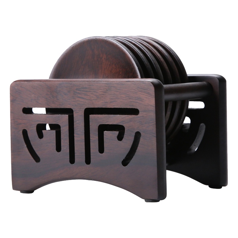 杯垫茶杯垫茶道功夫茶杯托烘焙精灵茶托创意茶具配件大全隔热 黑檀木方形杯垫套组