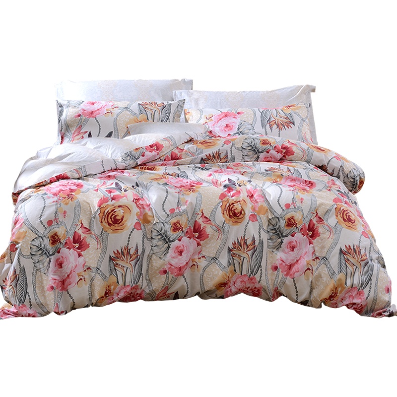 富安娜家纺圣之花床上用品纯棉印花四件套田园艺术印花全棉被套