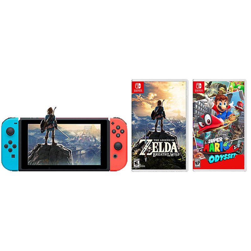 NINTENDO任天堂 Switch NS NX掌上游戏机容量32GB主机红色不锁曰版PSP红蓝手柄+塞尔达传说+奥德赛