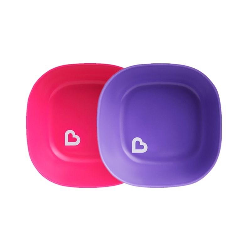满趣健(munchkin)母婴婴童餐具宝宝方形自主进食防溅碗2只装-粉紫