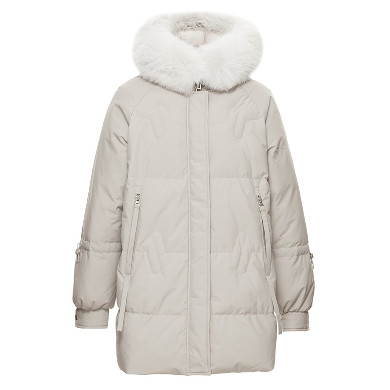 坦博尔羽绒服新款女式中长款时尚毛领加厚保暖外套TB201668