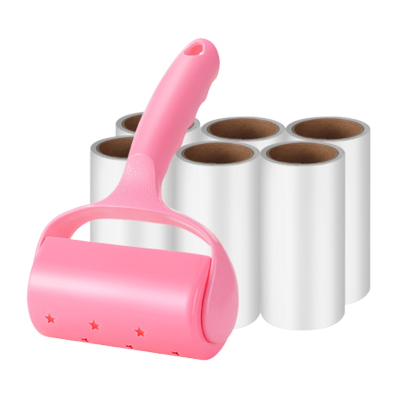 [1手柄+6卷纸]衣服去毛器粘尘滚筒式粘毛器可撕式去球沾毛滚刷10cm粘毛滚除尘器-无盖款