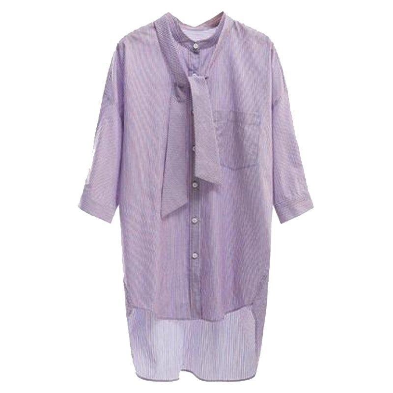 拉夏贝尔春季新款韩版宽松百搭时尚休闲中长款直筒衬衫女10018362