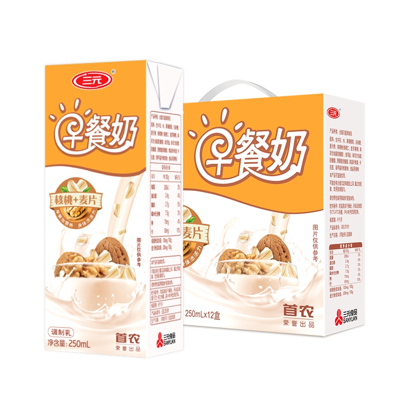 三元早餐奶(核桃+麦片)250ml*12盒