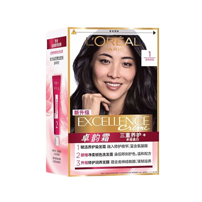 欧莱雅(LOREAL)卓韵霜护发染发霜#1(自然黑色)( 不伤发染发膏 染发剂 遮白发 男女通用)