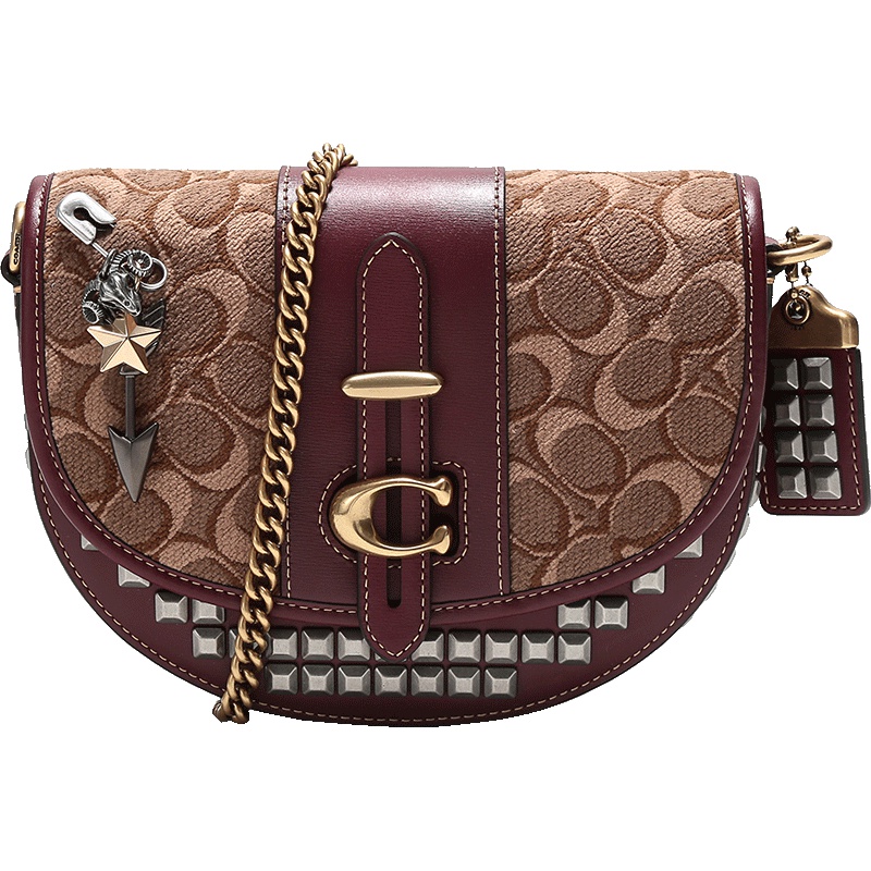 COACH 蔻驰 奢侈品 女士经典印花图案织物配皮铆钉装饰单肩斜挎包 48189