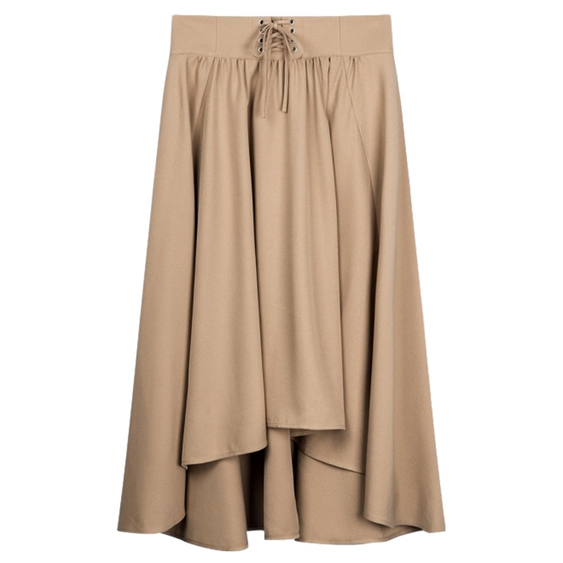 拉夏贝尔韩版百褶裙夏季新款纯色不对称褶皱显瘦A字裙气质百搭女