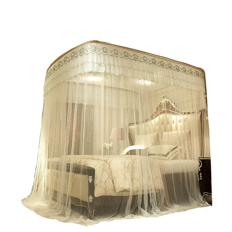 南极人(NanJiren)家纺 钓鱼杆伸缩蚊帐U型三开门公主风宫廷蚊帐180*200落地蚊帐双人家用