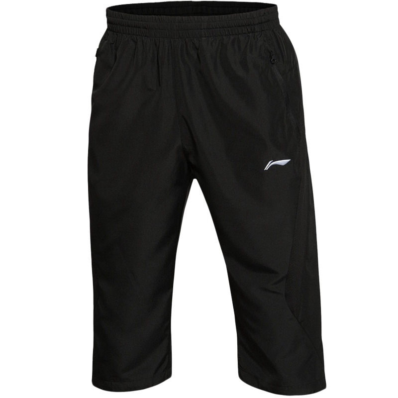 【自营】李宁男装训练系列平口运动裤七分裤运动服AKQL019