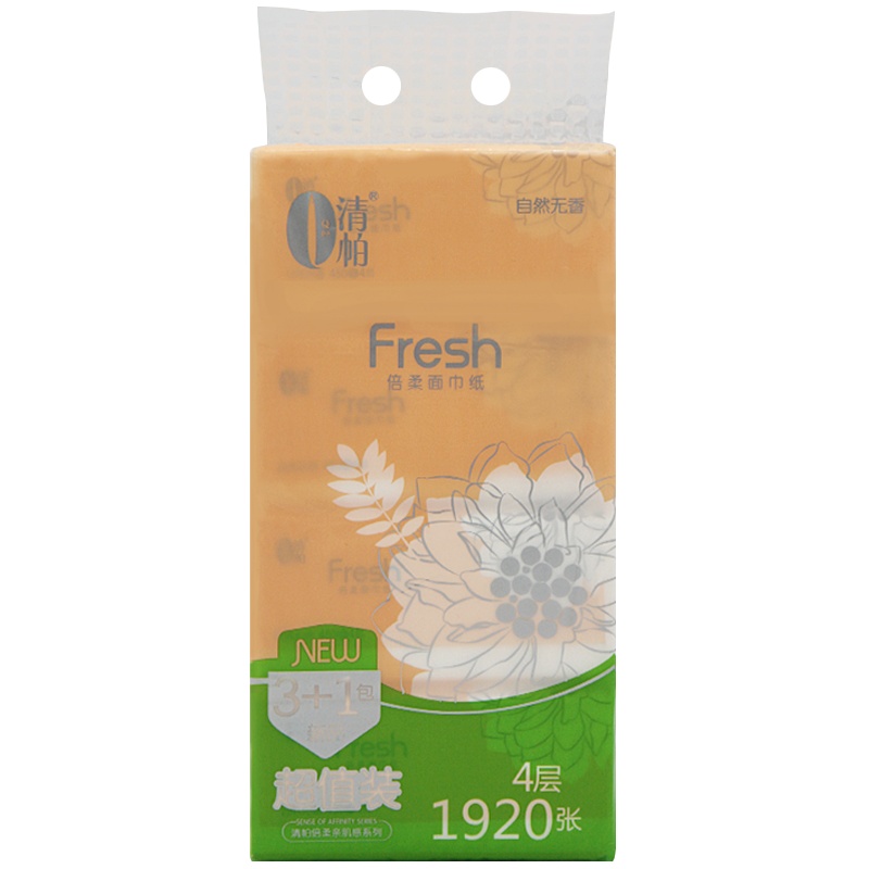 清帕倍柔4包整件抽纸家用实惠装加厚卫生纸可湿水婴儿可用餐巾纸