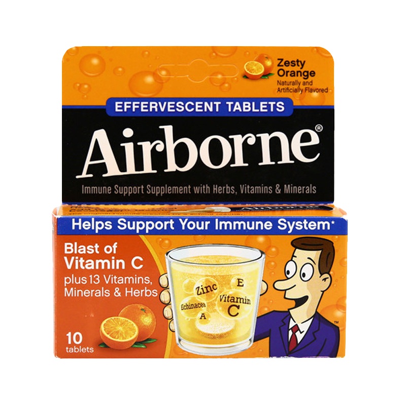 [丰富维C 增强免疫力]Schiff 旭福 Airborne 维生素泡腾片 橘子味 10粒/盒 美国进口 维生素C