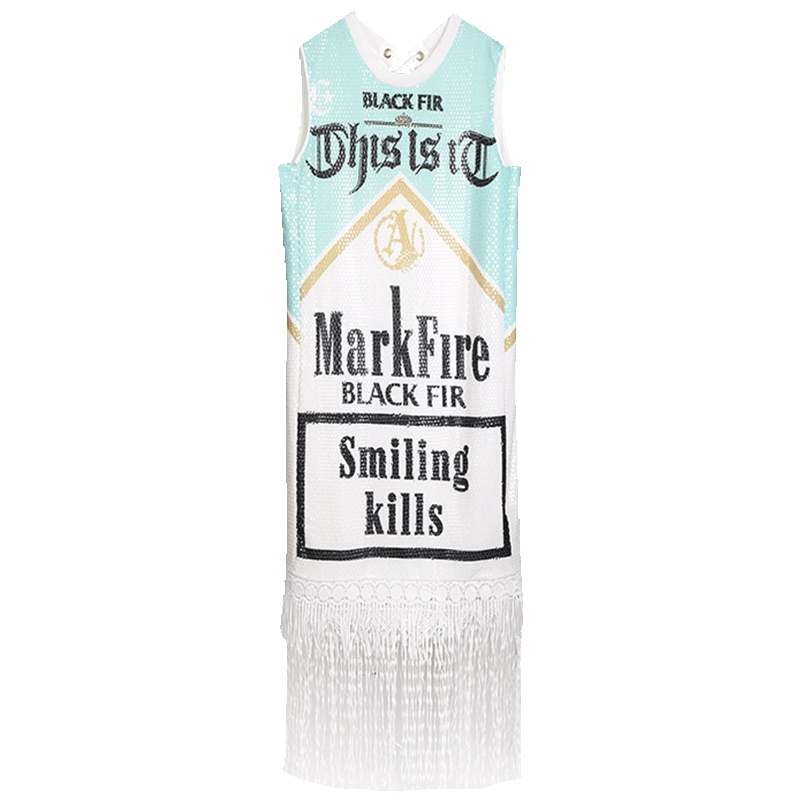 马克华菲女装2019夏季休闲无袖亮片连衣裙 欧美运动背心裙女