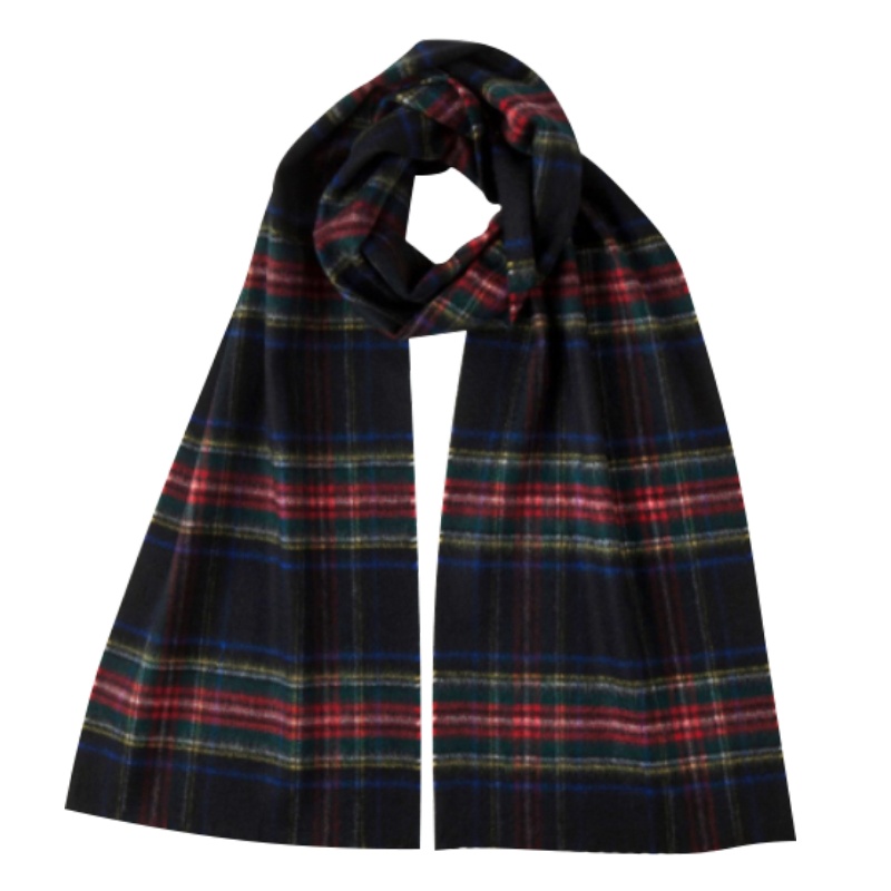 Johnstons of Elgin羊毛围巾围脖套披肩男女同款保暖英伦情侣冬款新品 黑红格纹 180x25cm