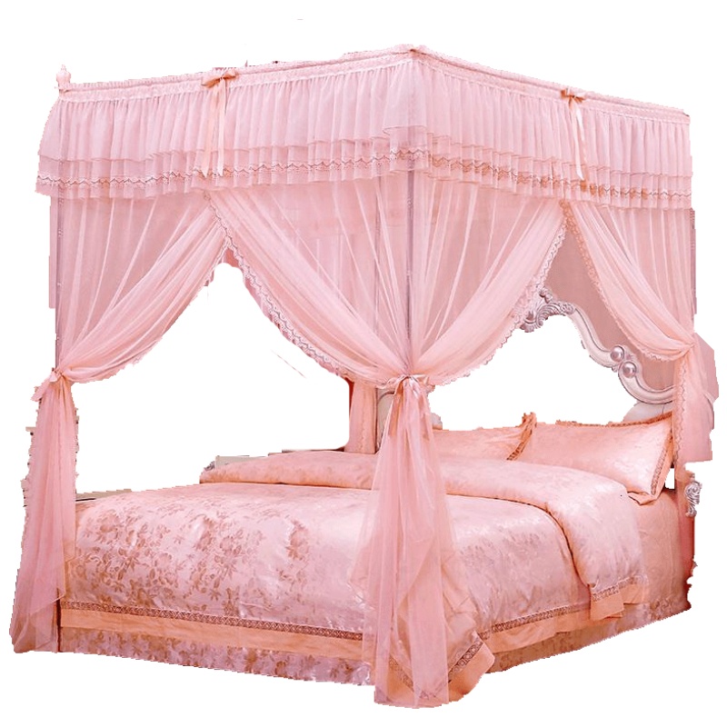 美帮汇廷落地蚊帐家用1.2米1.5m1.8m床纹账支架三开公主风加密加厚