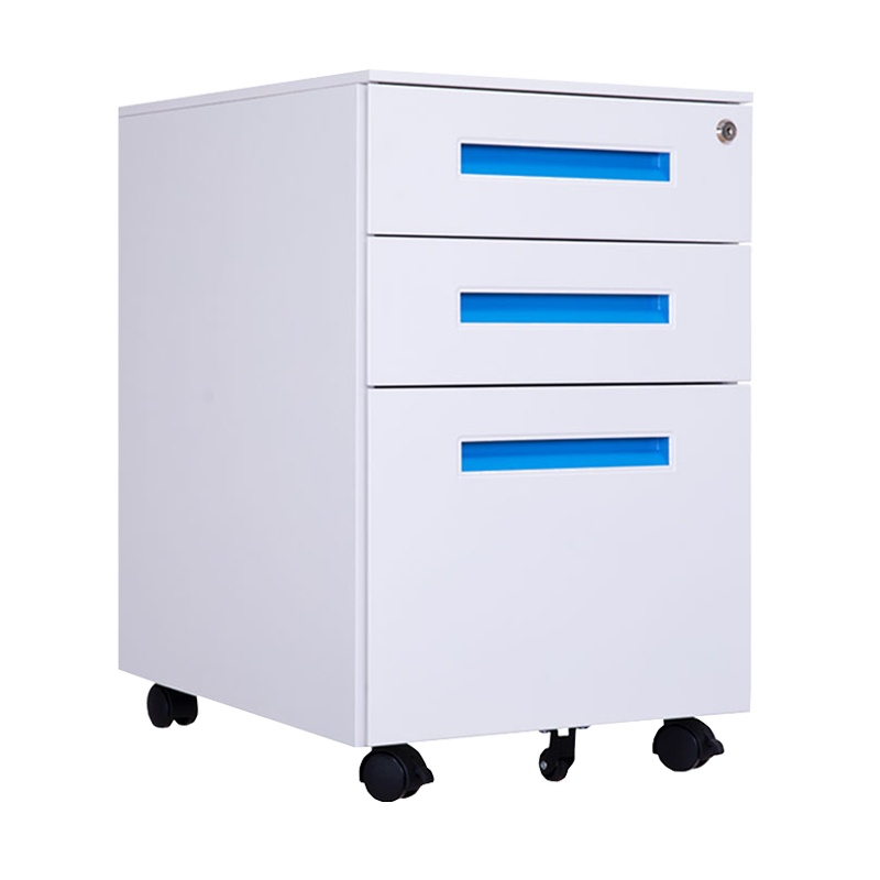 振奥 带锁移动小矮柜地柜简易活动柜小型办公文件柜办公桌下收纳抽屉柜 一字拉手 蓝色