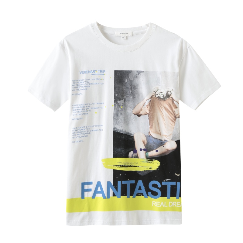 马克华菲男短袖T恤潮流 2019春装新款半袖印花棉上衣男士打底衫