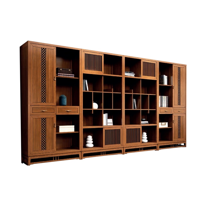 钜晟 办公柜新中式3.0米胡桃实木多层置物架文件柜储物柜JS-GLZW-3029