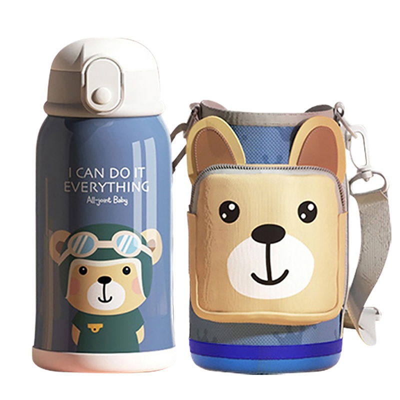 优仅ALL-JOINT大容量儿童保温杯便携男保温用品幼儿园可爱带吸管水杯女带杯套一杯双盖