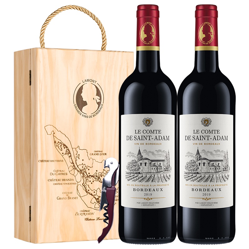 法国波尔多原瓶进口AOC级 圣亚当干红葡萄酒双支装 750ml*2