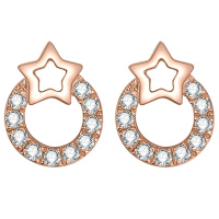 金一18K金新款玫瑰金立方氧化锆心有所属女士K金耳钉送女友 (定价)CEF010 AU750