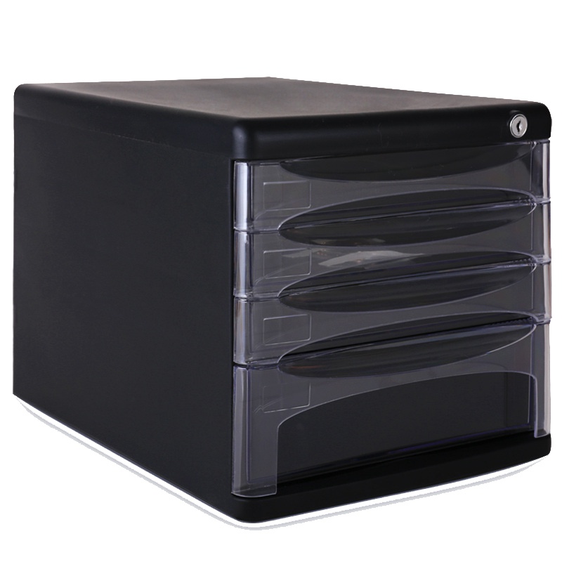 得力9794四层带锁文件柜A4纸收纳资料合同档案文件整理归纳桌面收纳架整理柜办公商务家用多用途大容量储存盒