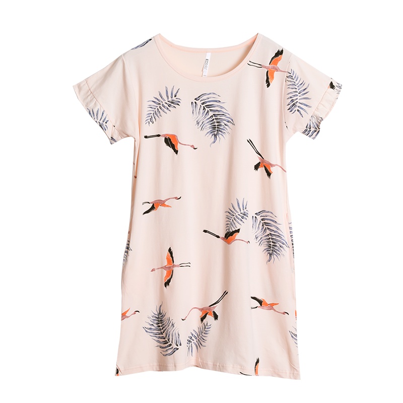 红豆居家Hodohome睡裙女春夏棉质印花宽松柔软透气短袖女士家居服