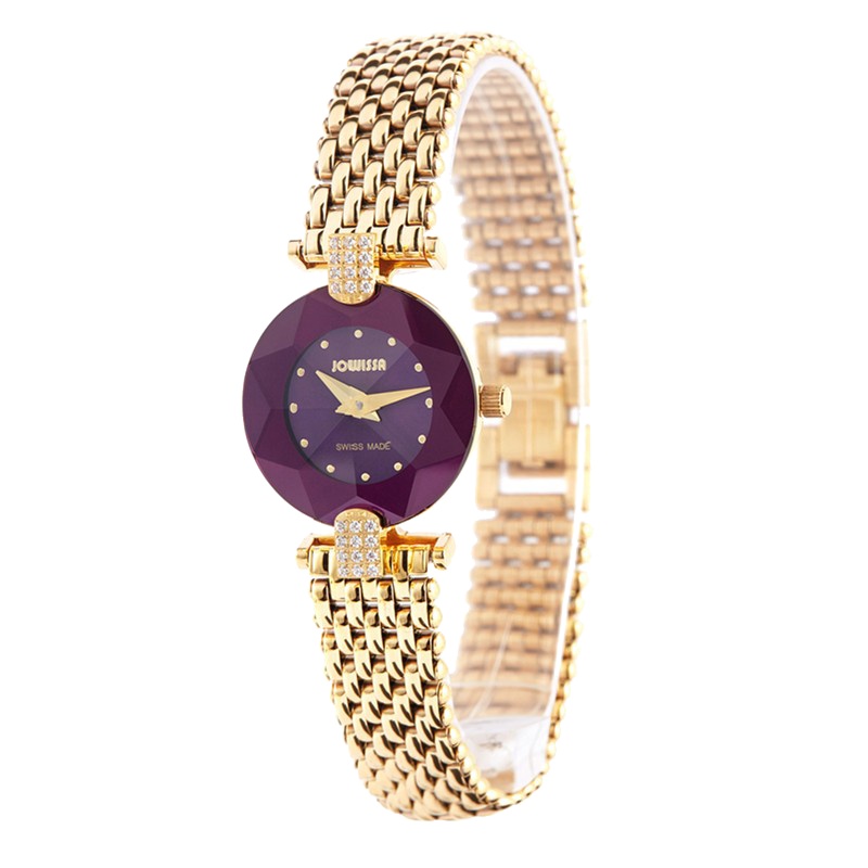 左薇莎(Jowissa)瑞士原装进口手表棱钻系列星状切割女士镶钻水晶时尚表牛皮表带防水石英腕表 J5.016.S