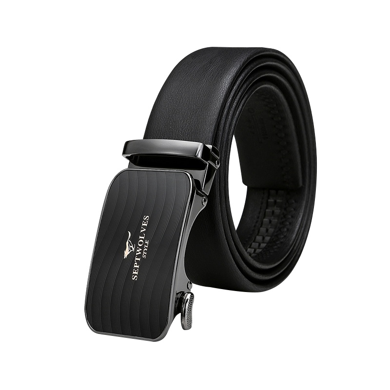 七匹狼男士皮带 时尚商务牛皮中青年腰带针扣休闲裤带A1227-01黑色115-130cm送父亲男友生日七夕情人节礼物