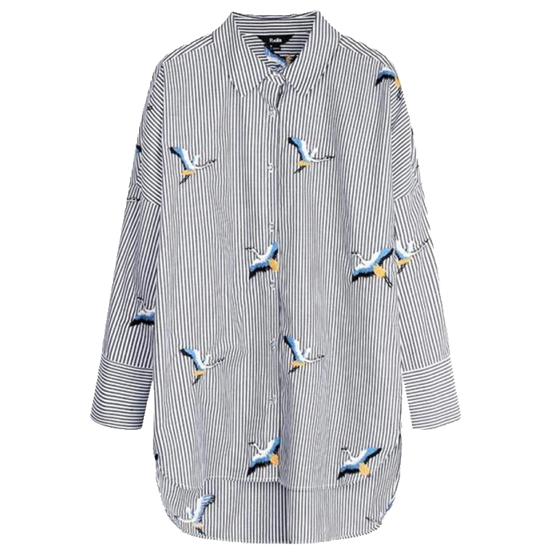 【专柜同款】竖条纹衬衫女设计感小众春装新款韩版学生港味宽松中长款衬衣外套20011639