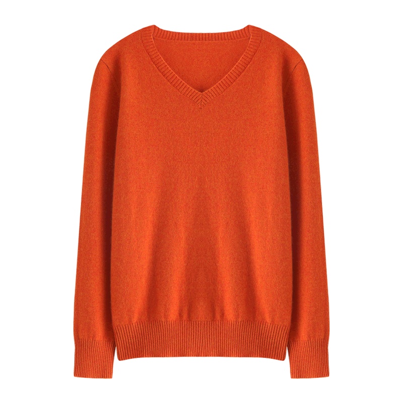 雪米贝奴V领羊绒衫女宽松羊毛针织打底衫秋冬新款长袖短款套头纯色羊绒薄毛衣