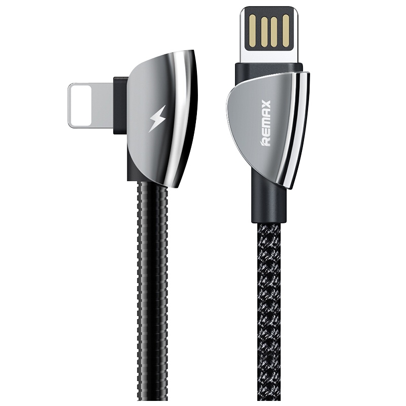 REMAX 苹果游戏支架Apple 数据线 iphone xs 通用8P弯头充电器线 黑色