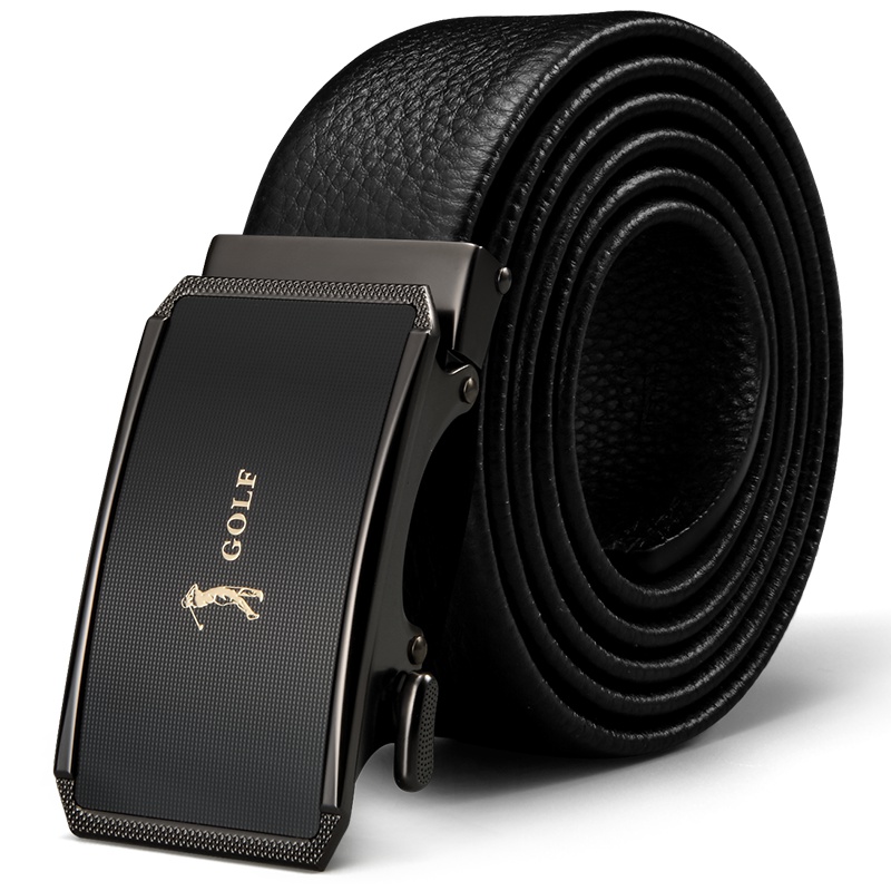 高尔夫GOLF男士自动扣皮带整张头层牛皮对折柔软耐磨腰带商务休闲裤带