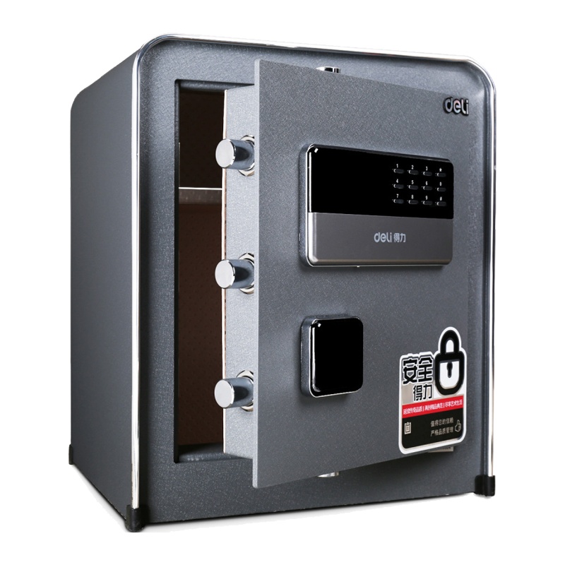 得力(deli)4057电子密码保管箱 深灰 高45cm 办公家用防盗小型隐形保管柜 入墙床头柜保险保管箱柜