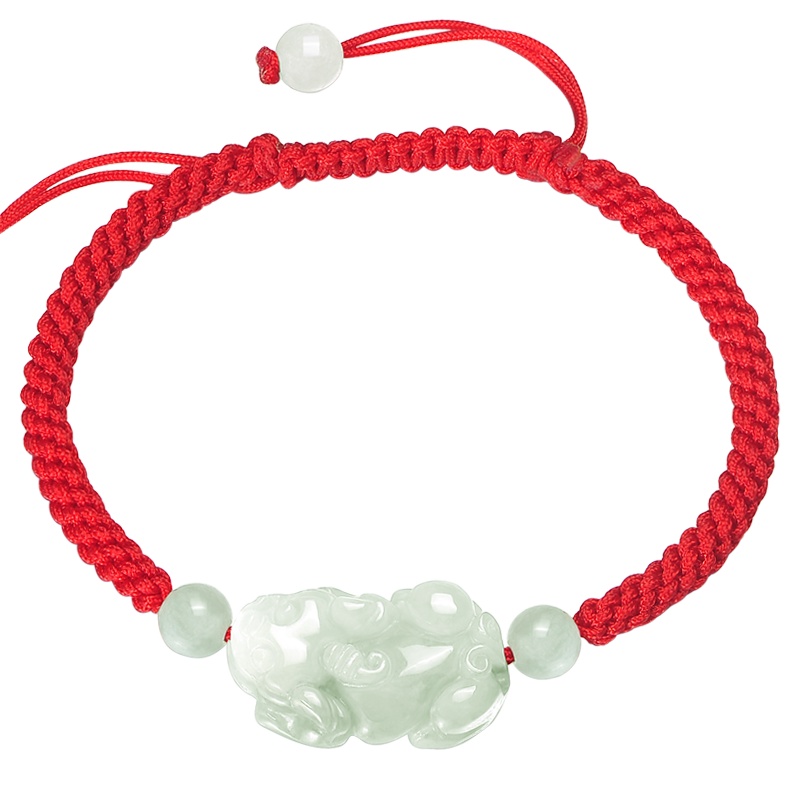 蒂蔻 玉貔貅翡翠手链男女情侣款编织绳玉石手饰拉伸款实用生日礼物