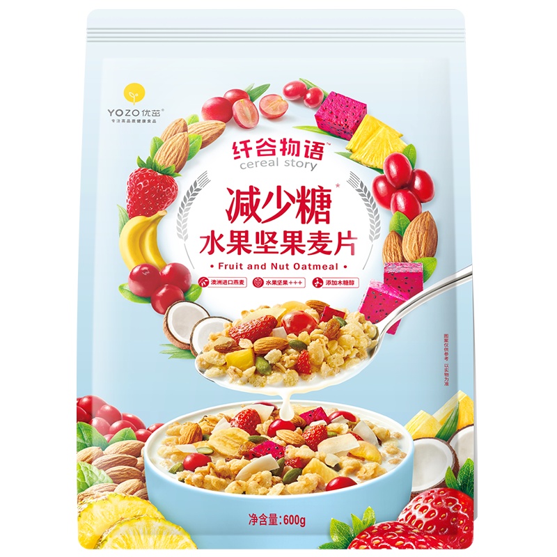 【主播推荐】优茁纤谷物语减少糖水果坚果麦片600g泡酸奶牛奶早餐代餐牛奶搭档