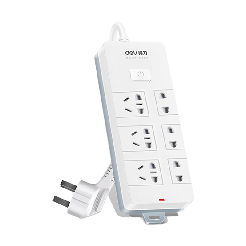 得力(deli)18257新国标6位5米 大孔距总控开关插座/插排/插线板/接线板/排插/拖线板 白色