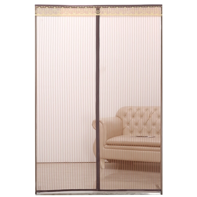 夏季磁性防蚊门自粘磁铁门帘隐形纱窗家用纱门窗纱网自装大门 130x260cm 咖啡框+浅灰色纱门