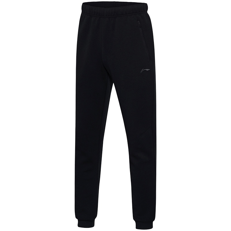 李宁卫裤男士休闲收口长裤裤子男装秋季针织运动裤AKLM387 3XL 黑色