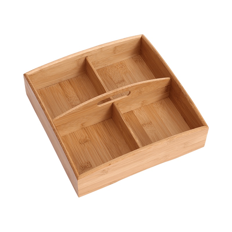 欧润哲 坚果盘 竹制多功能四格手提款 分格干果盘桌面收纳盒家用零食糖果盘国产