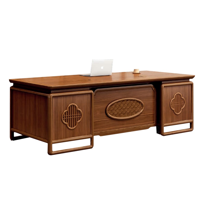 钜晟 新中式办公桌2.4米简约时尚胡桃木大班台老板办公桌JS-GLZB-2430