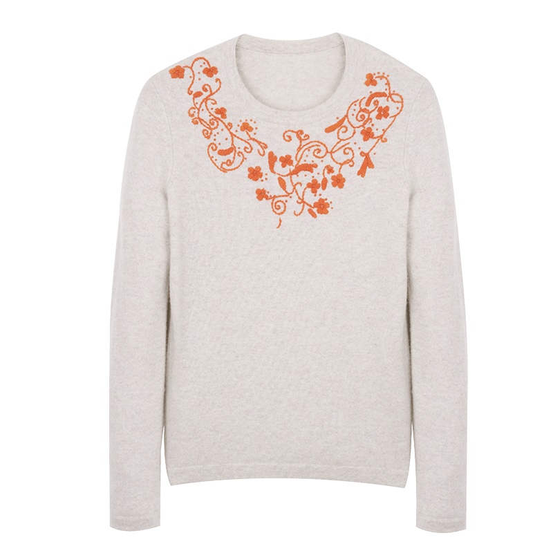 鄂尔多斯ERDOS 纯羊绒圆领装饰厚款女式羊绒衫