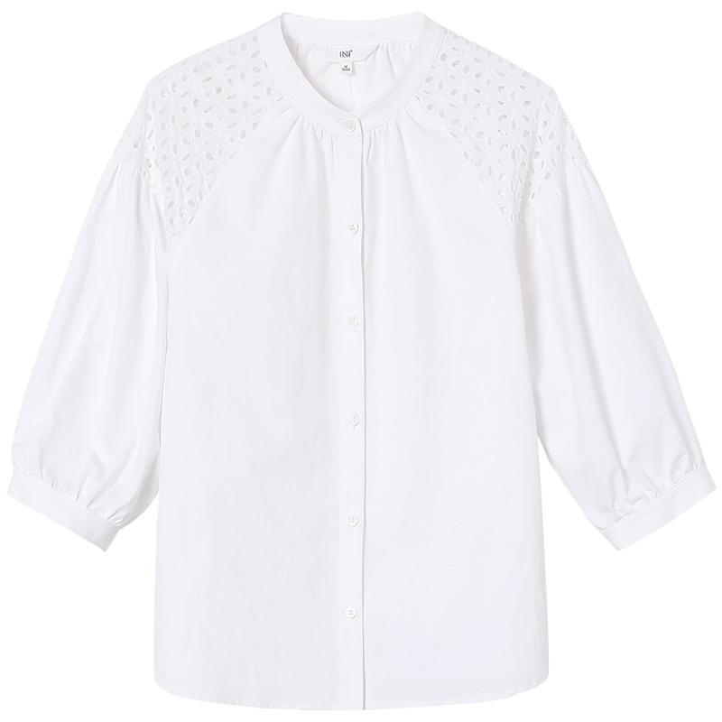 OSA宽松慵懒纯棉白色衬衫女士挖肩衬衣短袖上衣薄夏季2021年新款