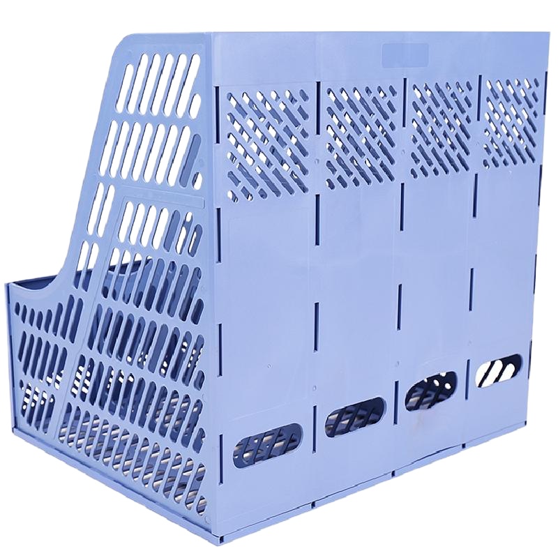 得力9848四联文件框((蓝色)(只)办公用品 文件框 多层加厚文件夹 多联文件座 简易桌上资料筐 文件收纳置物 书架