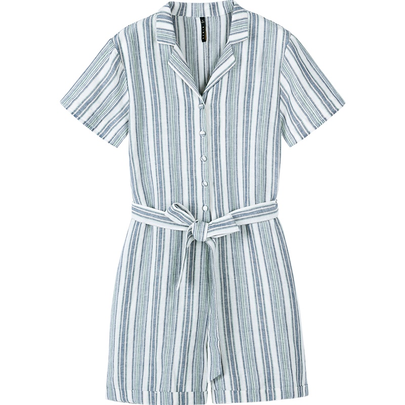 【满198减100预估价：54】森马2019夏季新款连体裤女宽松棉麻撞色条纹字母刺绣少女休闲裤