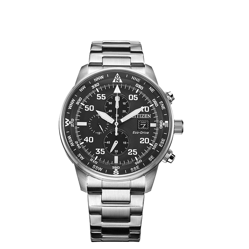 [直营]CITIZEN西铁城ECO-DRIVE SS钢带三眼计时炫酷光动能男士手表男表CA0690-88E