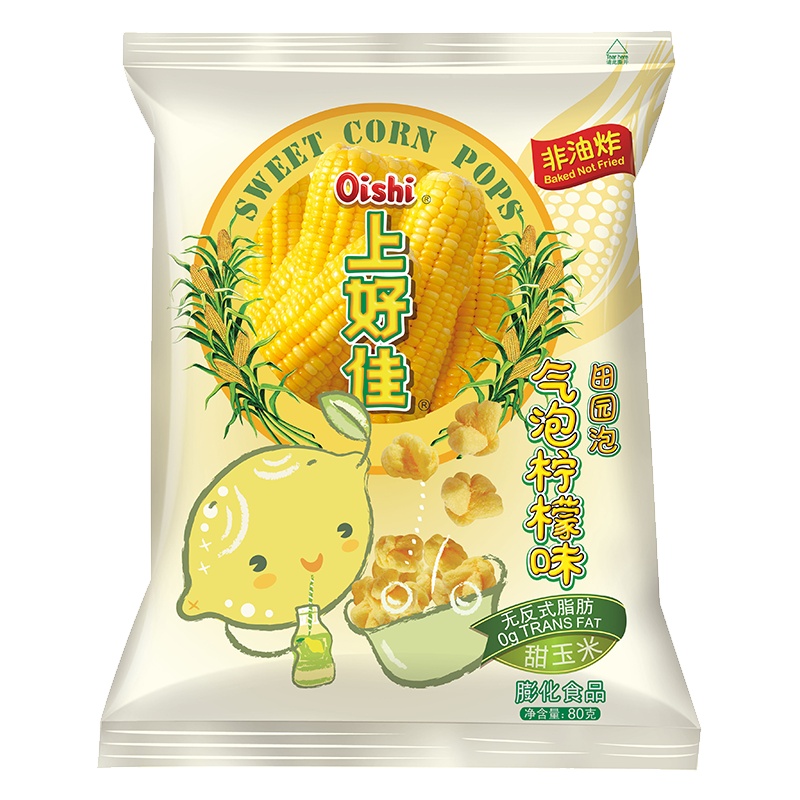 上好佳 玉米口味 田园泡 柠檬汽水味 80g 怀旧休闲零食儿童食品