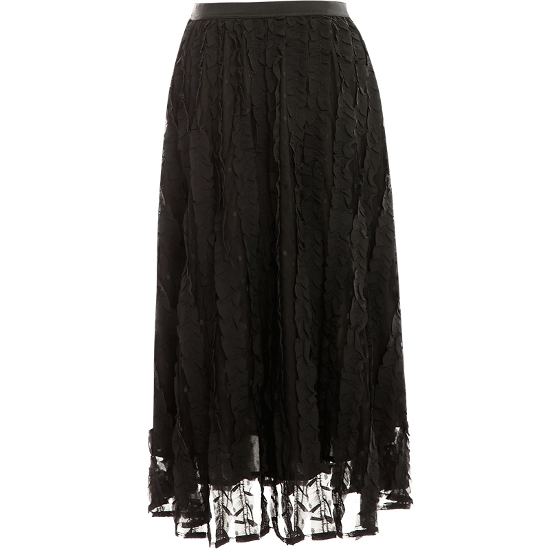 欧昵雪气质复古高腰显瘦百褶a字裙女雪纺网纱半身裙