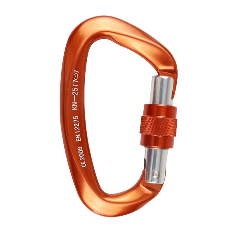 高空作业速降环攀岩承重主锁户外登山扣攀登速降装备消防安全扣D锁扣环钩25KN-橙色