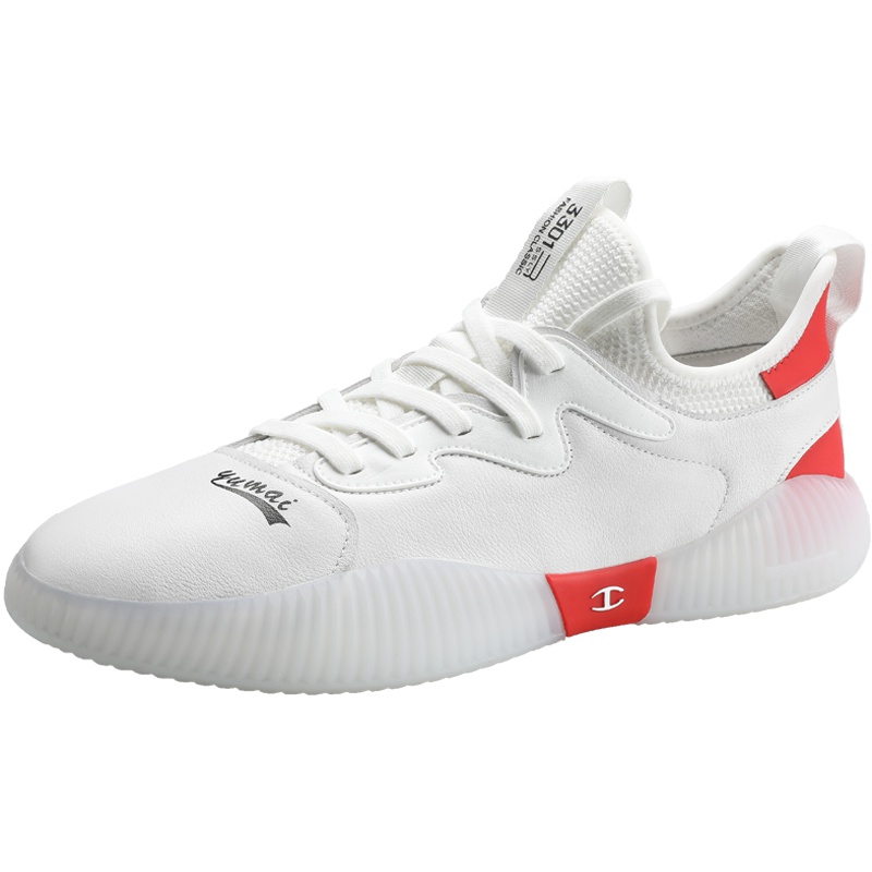 狄恩纪男鞋春季2019新款白色运动鞋男士真皮休闲椰子鞋时尚鞋子潮