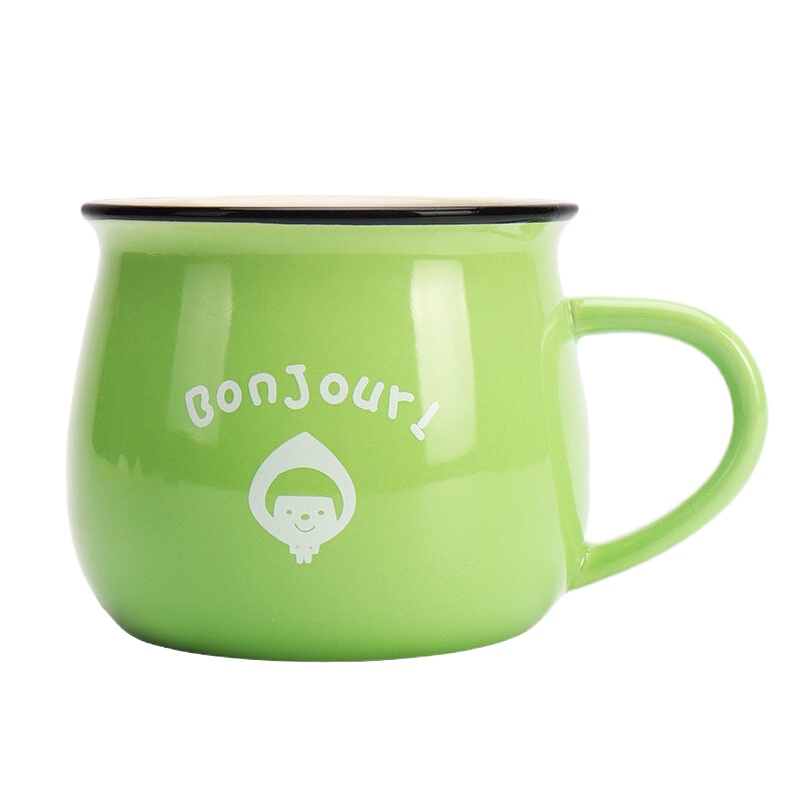 简约猴子马克杯陶瓷牛奶杯带勺带盖可微波炉加热